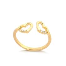 Anel Aberto Com Dois Corações Vazado Com Filete De Zircônias