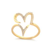 Anel Aberto Coração Vazado Com Zircônias Folheado A Ouro