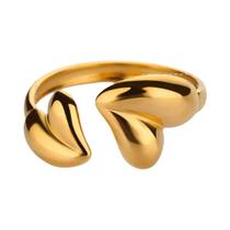 Anel Aberto De Aço Inoxidável Com Design De Coração Dourado Para Mulheres, Joia Estética Para