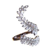 Anel Aberto De Cristal De Zircônia Prata Para Mulheres E Meninas, Design Elegante De Folhas, Joias