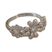 Anel Aberto De Flor Margarida Em Zircônia Dourada Para Mulheres, Joia Floral Em Aço Inoxidável Para