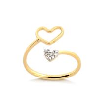 Anel Aberto Dois Corações Folheado A Ouro