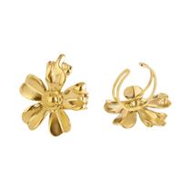 Anel Aberto Em Aço Inoxidável Cor Dourada Com Design De Girassol Para Mulheres, Joias De Moda Para