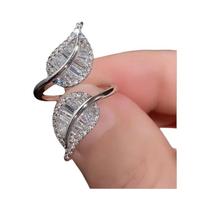Anel Aberto Em Forma De Folha Com Cristal De Zircônia CZ Para Mulheres, Joia Para Noivado,