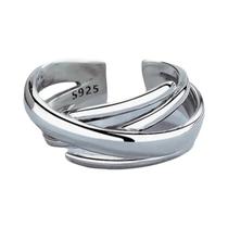 Anel Aberto Irregular De Prata Esterlina 925 Multi-camadas Estilo Hipster Joia De Moda