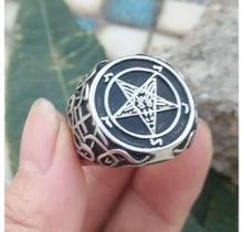 Anel Aço Inox Lúcifer Satan Pentagrama Supernatural