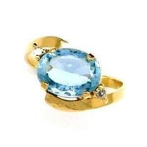 Anel Água Marinha Natural Azul Diamantes Ouro 18644 K448