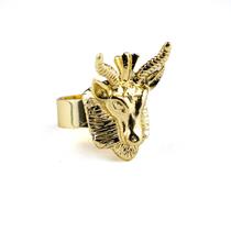 Anel Ajustável Baphomet 3,0 cm Dourado em Metal