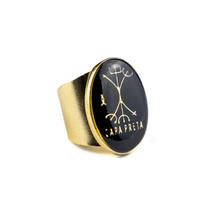 Anel Ajustável Capa Preta 2,70 cm Dourado em Metal