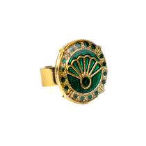 Anel Ajustável Cigana Leque Esmeralda 2,5 cm Metal Dourado Anel Ajustável Cigana Leque Esmeralda 2,5 cm Metal Dourado