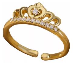 Anel Ajustável Coroa Princesa Feminino - Banhado A Ouro 18K