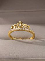 Anel ajustável coroa princesa feminino - banhado a ouro 18k