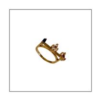 Anel Ajustável Criativo 5 Banhado a Ouro 18K ou Ródio Branco com 3 Pedras Zircônia - Semijoia - Anel Ajustável Criativo 5 Banhado a Ouro 18K ou Ródio Branco com 3 Pedras Zircônia - Semijoia -