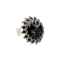 Anel Ajustável Dama da Noite Rosa 2,70cm Negra Prata Metal Anel Ajustável Dama da Noite Rosa 2,70cm Negra Prata Metal