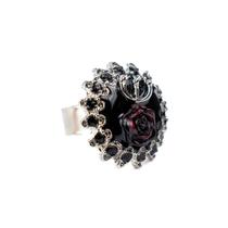 Anel Ajustável Dama Da Noite Rosa 2,70Cm Negra Prata Metal