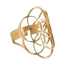 Anel Ajustável De Aço Inoxidável Flor Da Vida, Amuleto Oco De Arcanjo, Joia De Geometria Sagrada