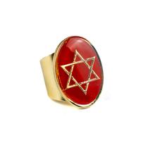 Anel Ajustável Estrela Davi Vermelho 2,9 cm Dourado Metal