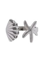Anel Ajustável Estrela do Mar e Concha Starfish Seashell Aço Inox