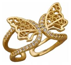 Anel Ajustável Feminino Borboleta - Banhado A Ouro 18K