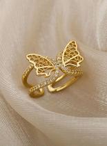 Anel ajustável feminino borboleta - banhado a ouro 18k