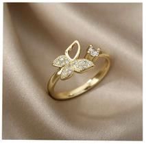 Anel ajustável feminino borboleta - banhado a ouro 18k