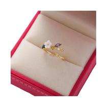 Anel Ajustável Feminino Com Cristal De Zircônia Em Forma De Flor, Folha E Borboleta, Joia De Moda