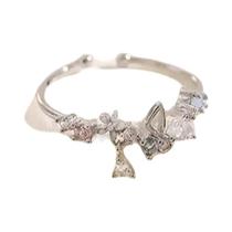 Anel Ajustável Feminino Com Flor De Zircônia E Laço, Acessório Simples E Bonito Para Princesas, Anel Ajustável Feminino Com Flor De Zircônia E Laço, Acessório Simples E Bonito Para Princesas,