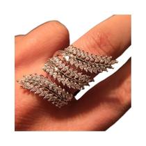 Anel Ajustável Feminino com Folha de Azeitona e Zircônia Cúbica Marquise