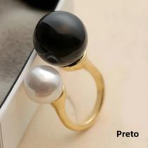 Anel Ajustável Feminino De Pérolas Duplas Estilo Coreano Chique Branco E Preto - Presente