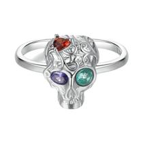 Anel Ajustável Feminino Em Prata Esterlina 925 Com Design De Esqueleto Rosa, Anel Aberto Em Forma De