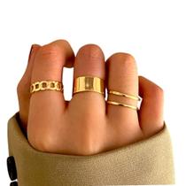 Anel Ajustável Feminino Kit Com 3 Anéis Minimalista Elegante