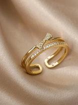 Anel ajustável feminino laço - banhado a ouro 18k