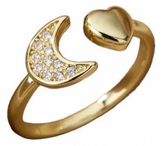 Anel Ajustável Feminino Meia Lua - Banhado A Ouro 18K