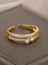 Anel ajustável feminino ponto de luz coração - banhado a ouro 18k