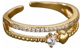Anel Ajustável Feminino Ponto Luz Coração Banhado A Ouro 18K Anel Ajustável Feminino Ponto Luz Coração Banhado A Ouro 18K