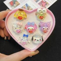 Anel Ajustável Hello Kitty, My Melody e Kuromi - Acessório Kawaii de Resina