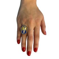 Anel Ajustável N.S. Aparecida 2,70 Cm ul E Dourado Metal