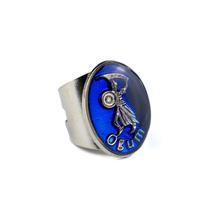 Anel Ajustável Ogum Azul 2,60 cm Niquelado em Metal