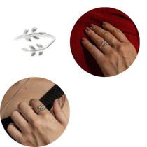 Anel Ajustável Prata 925 Folhas Ramo Minimalista Delicado Anel Ajustável Prata 925 Folhas Ramo Minimalista Delicado
