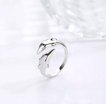 Anel Ajustável Prateado Golfinho Strass Detalhes Anel Ajustável Prateado Golfinho Strass Detalhes