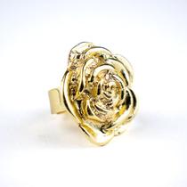 Anel Ajustavel Rosa 3,00 cm Dourado em Metal
