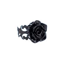 Anel Ajustável Rosa Negra Metal Negro