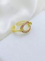 Anel Ajustável Roxo Feminino Banhado a Ouro 18k Tojoia18k