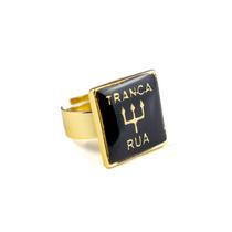 Anel Ajustável Tranca Rua 2,10 cm Preto e Dourado Metal Anel Ajustável Tranca Rua 2,10 cm Preto e Dourado Metal