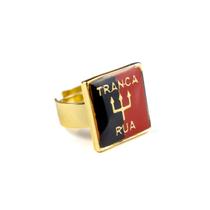 Anel Ajustável Tranca Rua 2,1cm Verm Preto e Dourado Metal Anel Ajustável Tranca Rua 2,1cm Verm Preto e Dourado Metal