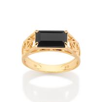 Anel Alfa E Ômega Banhado a Ouro com Cristal Rommanel 513672 Tamanho:26Cor:PRETO