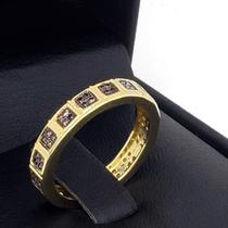 Anel Aliança Chocolate Cravejado Banho De Ouro 18k 2594 Anel Aliança Chocolate Cravejado Banho De Ouro 18k 2594