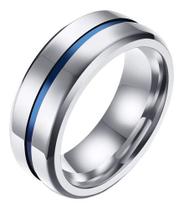 Anel aliança masculino detalhe azul aço cirúrgico