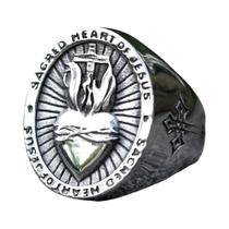 Anel Amuleto Vintage De Coração Sagrado Para Homens Em Aço Inoxidável 316L Com Mãos Em Oração