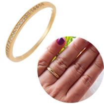 Anel aparador 1 fileira cravejado banhado a ouro 18k